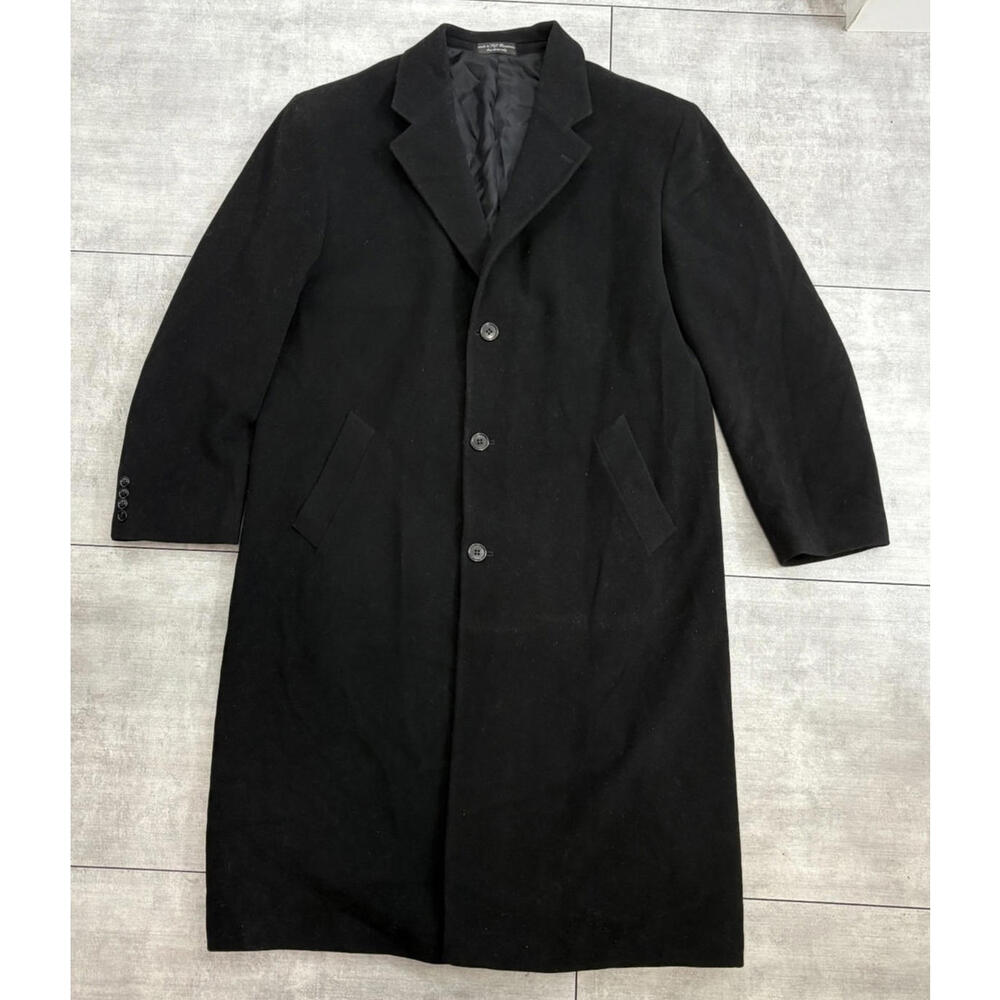 Chaps Ralph Lauren Black Overcoat Cashmere Blend Trench Coat 44R‎